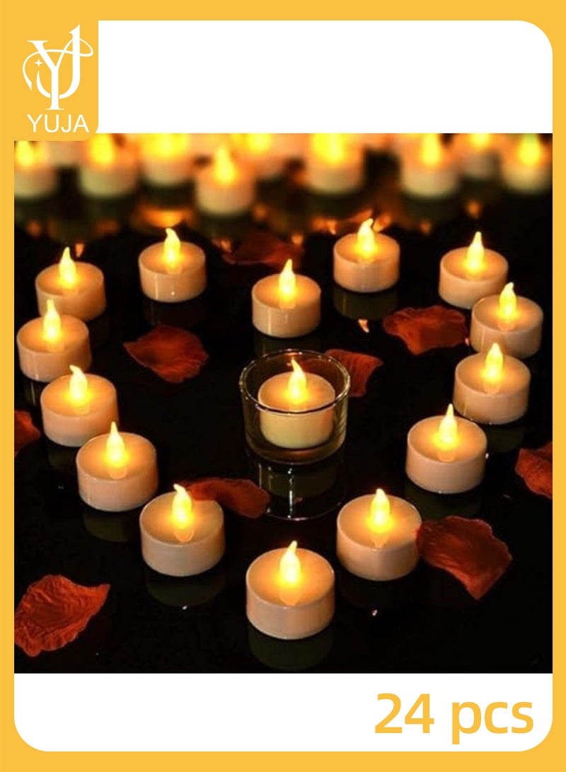 YUJA 24pcs LED Flameless Flickering Candles, Battery-Powered Electric Tea Light Set for Home Decor, Birthday & Gifts (Warm White) - Image 1